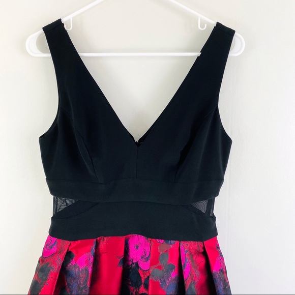 Xscape Printed Fit & Flare Dress Black Pink - Picture 4 of 8